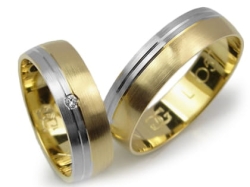 Obrączki ślubne z żółtego i rodowanego złota 333 półokrągłe z cyrkonią 6mm Lovely L057-333