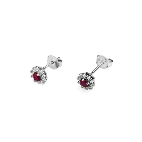 Przejdź do produktu Kolczyki z białego złota 585 z rubinem i diamentami 0,18ct The Diamonds 