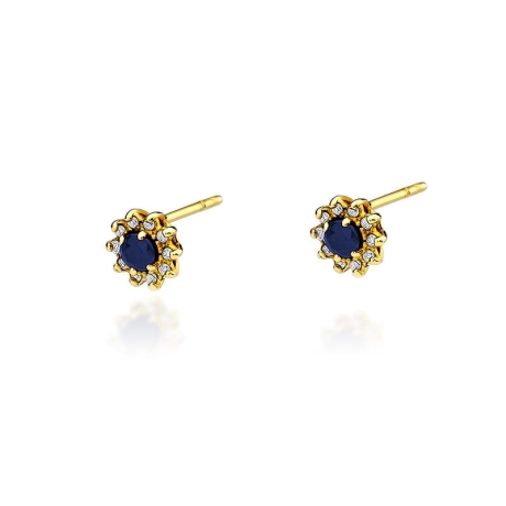 Przejdź do produktu Kolczyki z żółtego złota 585 z szafirem i diamentami 0,18ct The Diamonds