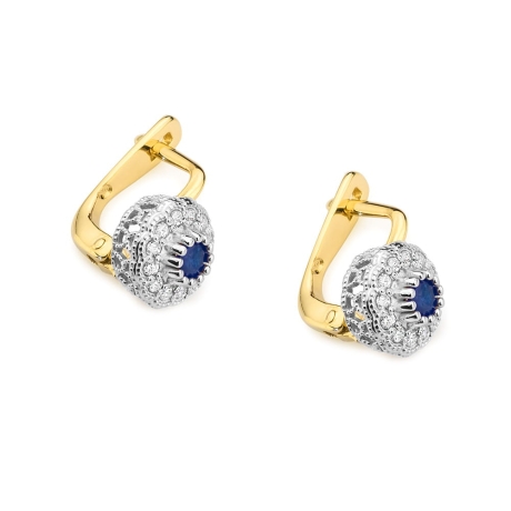 Przejdź do produktu Kolczyki z żółego złota 585 z szafirem i diamentami 0,20ct The Diamonds