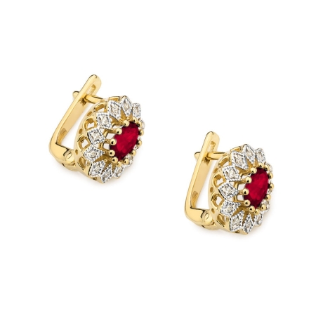 Przejdź do produktu Kolczyki z żółtego złota 585 z rubinem i diamentami 0,20ct The Diamonds