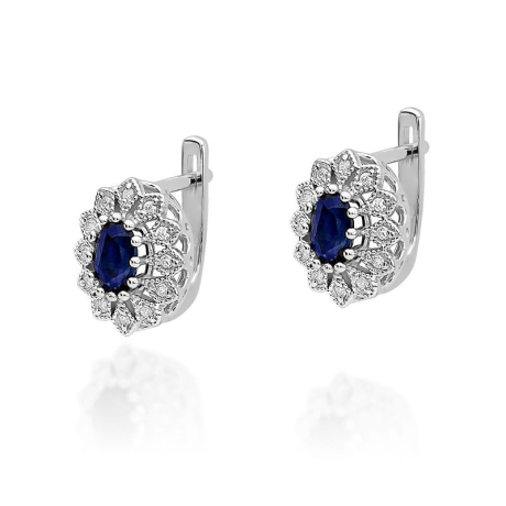 Przejdź do produktu Kolczyki z białego złota 585 z szafirem i diamentami 0,20ct The Diamonds
