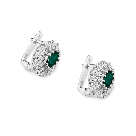 Przejdź do produktu Kolczyki z białego złota 585 z szamaragdem i diamentami 0,20ct The Diamonds