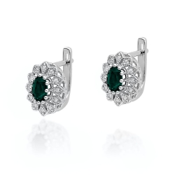 Kolczyki z białego złota 585 z szamaragdem i diamentami 0,20ct The Diamonds