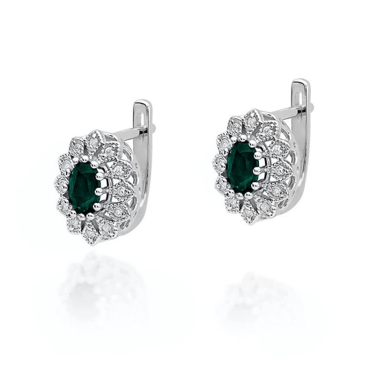 Kolczyki z białego złota 585 z szamaragdem i diamentami 0,20ct The Diamonds