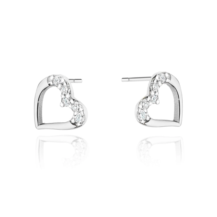 Kolczyki z białego złota 585 z diamentami 0,08ct serce The Diamonds