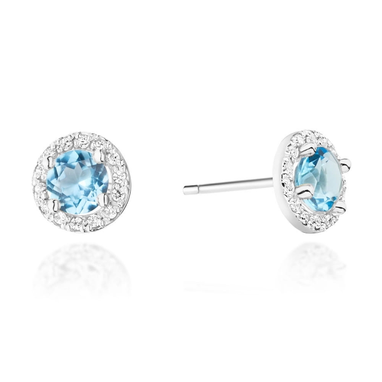 Kolczyki z białego złota 585 z topazem i diamentami 0,24ct The Diamonds