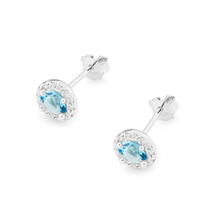 Kolczyki z białego złota 585 z topazem i diamentami 0,24ct The Diamonds