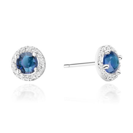 Przejdź do produktu Kolczyki z białego złota 585 z szafirem i diamentami 0,26ct The Diamonds