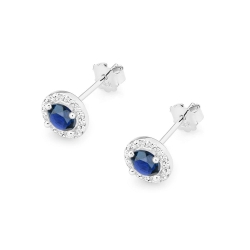 Kolczyki z białego złota 585 z szafirem i diamentami 0,26ct The Diamond