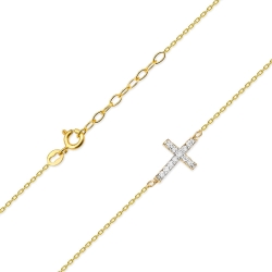 Naszyjnik z żółtego złota z diamentami 0,06ct krzyżyk The Diamonds