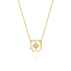 Naszyjnik z żółtego złota z diamentami 0,02ct koniczyna The Diamonds
