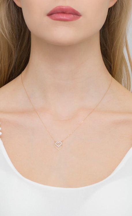 Naszyjnik z żółtego złota z diamentami 0,05ct serca The Diamonds