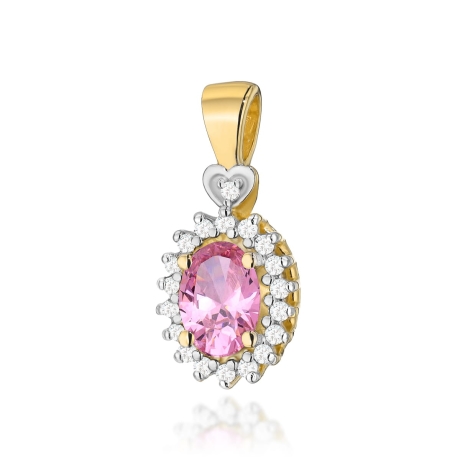 Przejdź do produktu Zawieszka z żółtego złota 585 z różowym topazem i diamentami 0,095ct The Diamonds