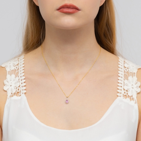 Przejdź do produktu Zawieszka z żółtego złota 585 z różowym topazem i diamentami 0,095ct The Diamonds