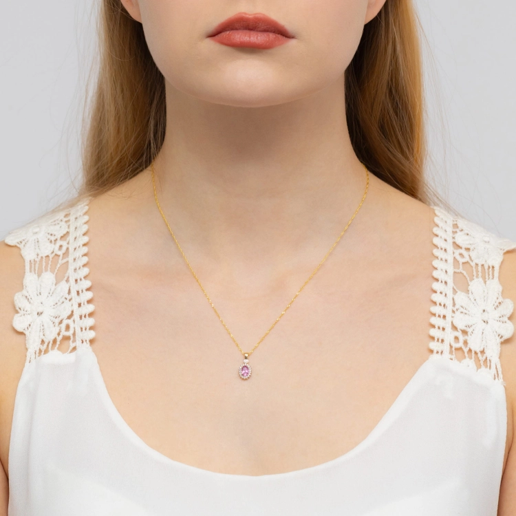 Zawieszka z żółtego złota 585 z różowym topazem i diamentami 0,095ct The Diamonds