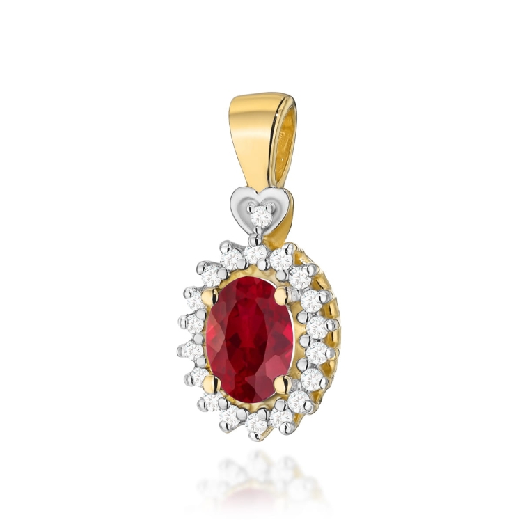 Zawieszka z żółtego złota 585 z rubinem i diamentami 0,095ct The Diamonds
