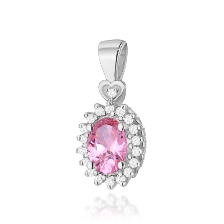 Przejdź do produktu Zawieszka z białego złota 585 z różowym topazem i diamentami 0,095ct The Diamonds 