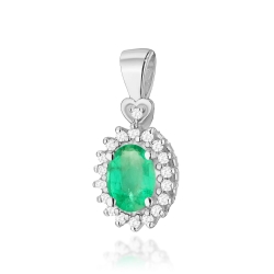 Zawieszka z białego złota 585 z szmaragdem i diamentami 0,095ct The Diamonds