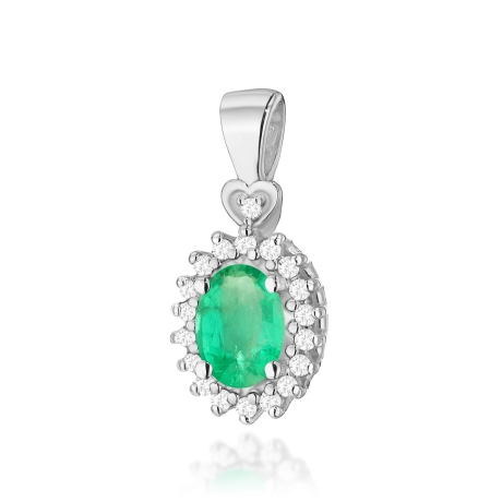 Przejdź do produktu Zawieszka z białego złota 585 z szmaragdem i diamentami 0,095ct The Diamonds 