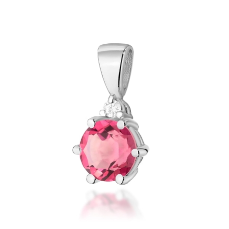 Przejdź do produktu Zawieszka z białego złota 585 z różowym topazem i diamentem 0,015ct The Diamonds