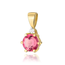 Zawieszka z żółtego złota 585 z różowym topazem i diamentem 0,015ct The Diamonds
