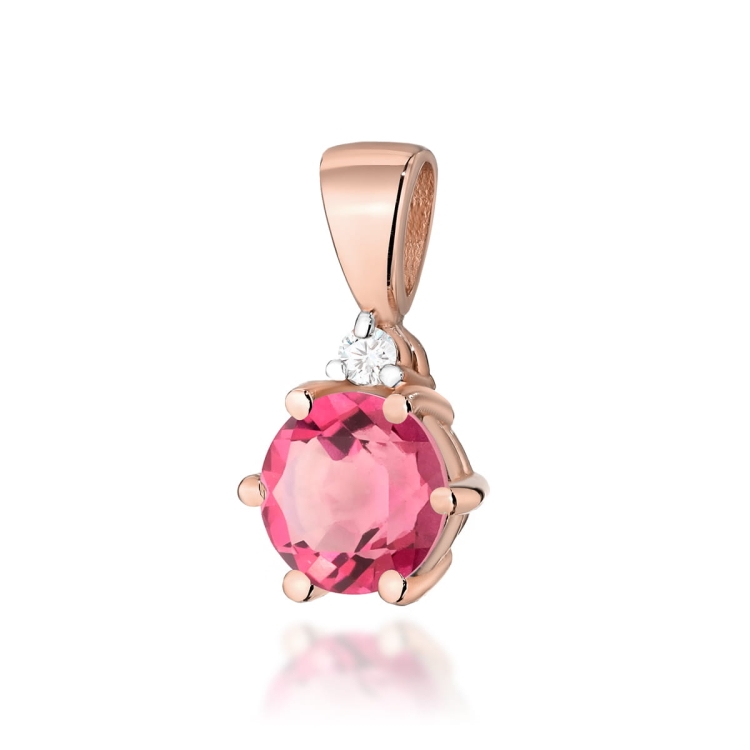 Zawieszka z różowego złota 585 z różowym topazem i diamentem 0,015ct The Diamonds
