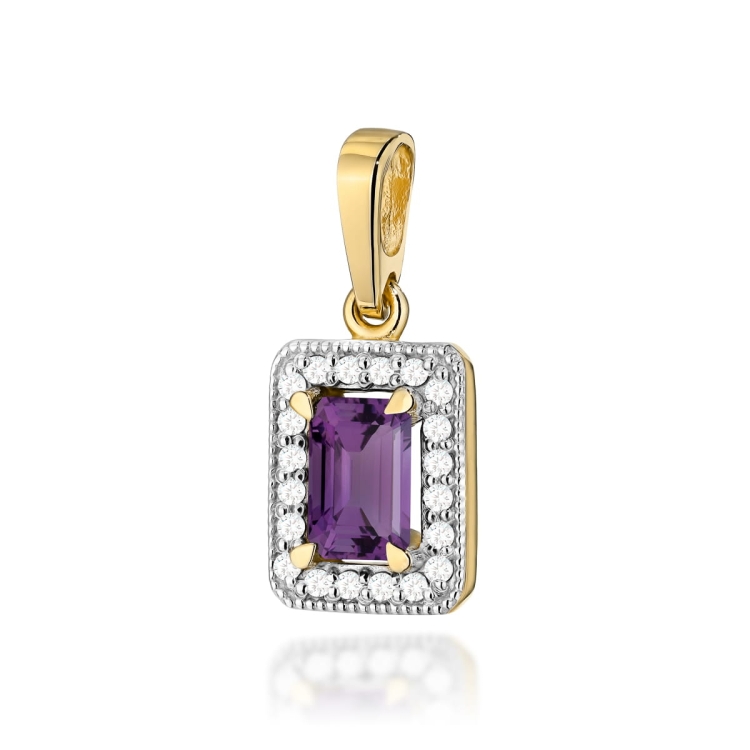 Zawieszka z żółtego złota 585 z ametystem i diamentami 0,10ct The Diamonds