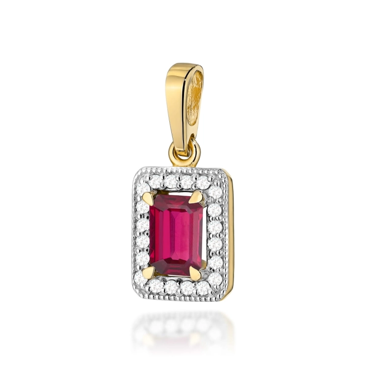 Zawieszka z żółtego złota 585 z rubinem i diamentami 0,10ct The Diamonds