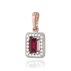 Zawieszka z różowego złota 585 z granatem i diamentami 0,10ct The Diamonds