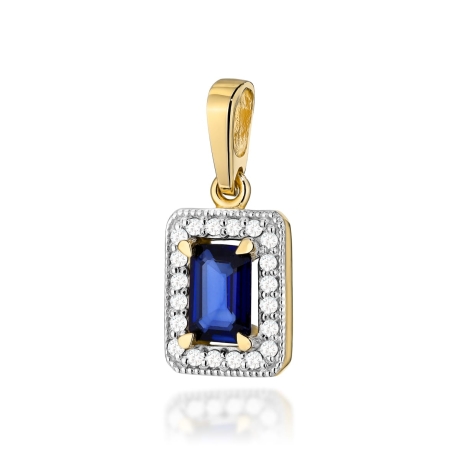 Przejdź do produktu Zawieszka z żółtego złota 585 z szafirem i diamentami 0,10ct The Diamonds 