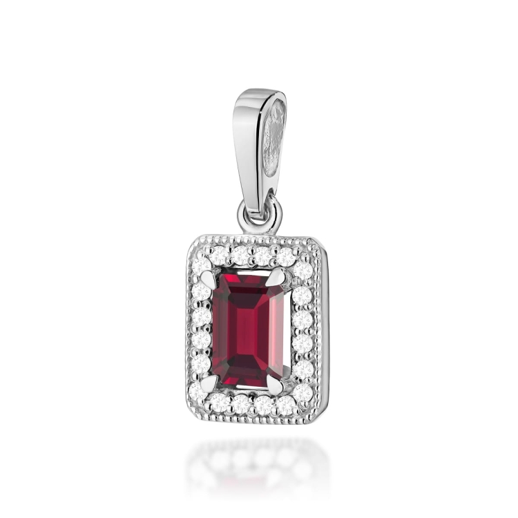 Zawieszka z białego złota 585 z granatem i diamentami 0,10ct The Diamonds