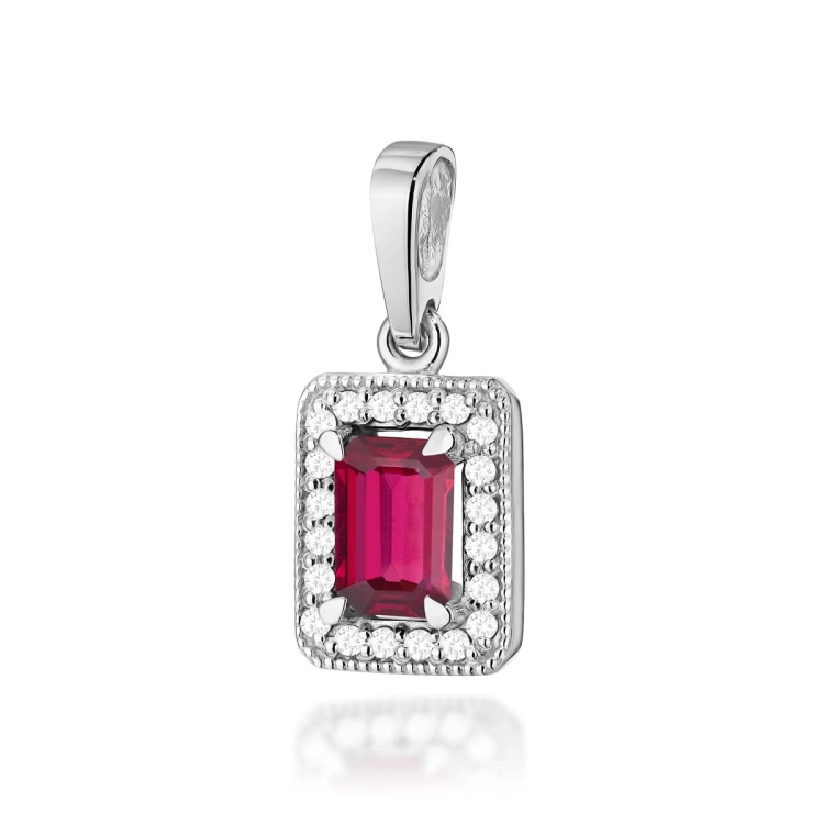 Zawieszka z białego złota 585 z rubinem i diamentami 0,10ct The Diamonds