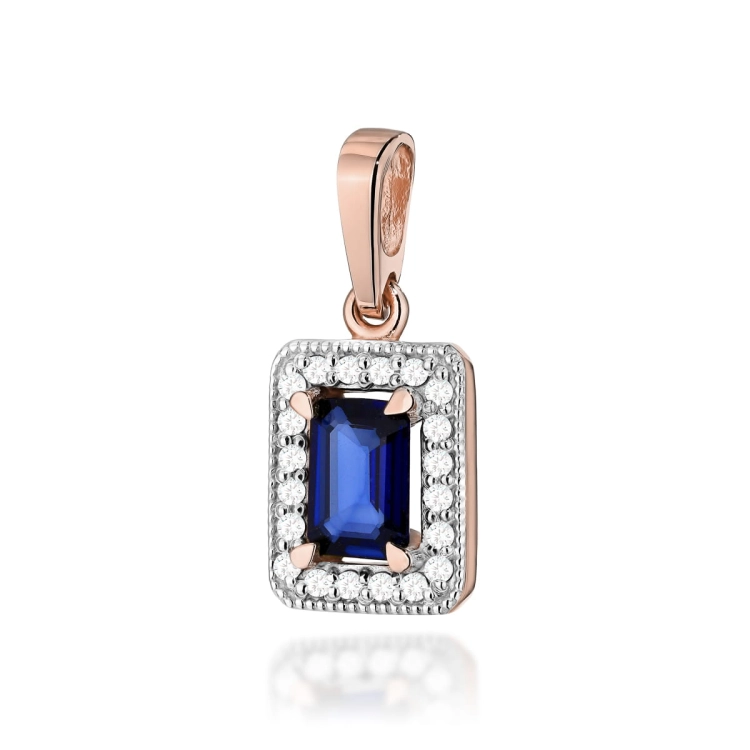 Zawieszka z różowego złota 585 z szafirem i diamentami 0,10ct The Diamonds