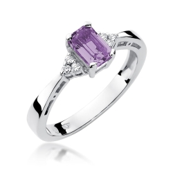 Pierścionek zaręczynowy z białego złota z ametystem i diamentami 0,03ct Fire Of Love