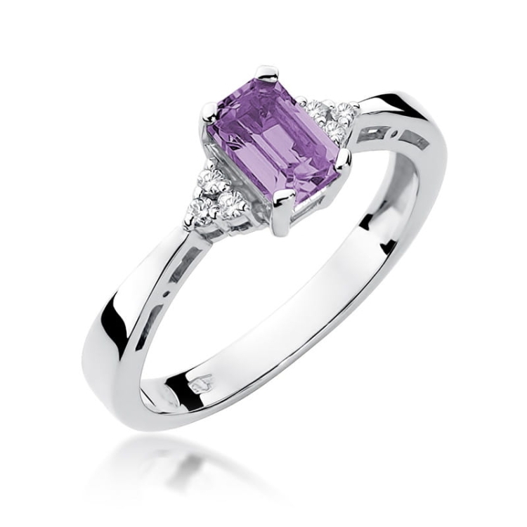 Pierścionek zaręczynowy z białego złota z ametystem i diamentami 0,03ct Fire Of Love
