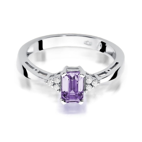 Przejdź do produktu Pierścionek zaręczynowy z białego złota z ametystem i diamentami 0,03ct Fire Of Love