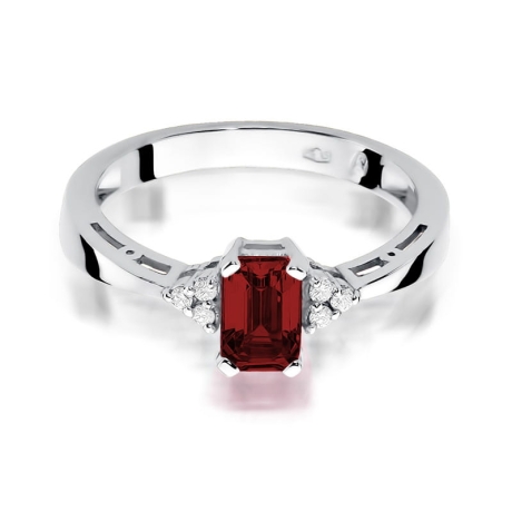 Przejdź do produktu Pierścionek zaręczynowy z białego złota z granatem i diamentami 0,03ct Fire Of Love