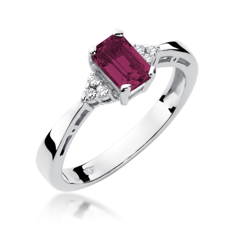 Przejdź do produktu Pierścionek zaręczynowy z białego złota z rubinem i diamentami 0,03ct Fire Of Love