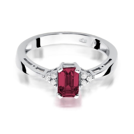 Przejdź do produktu Pierścionek zaręczynowy z białego złota z rubinem i diamentami 0,03ct Fire Of Love