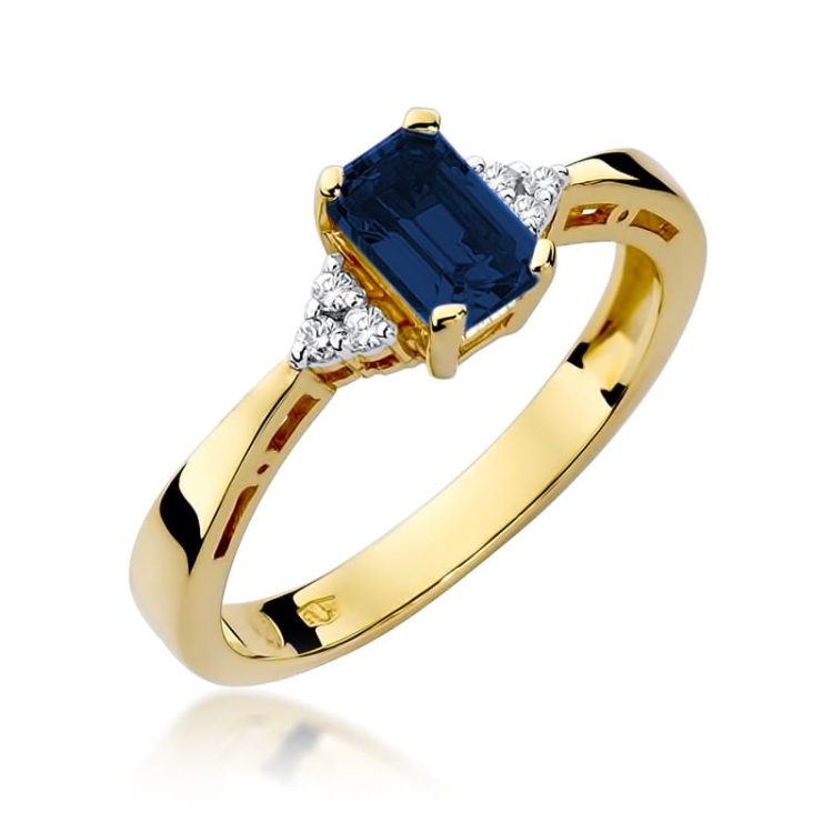 Pierścionek zaręczynowy z żółtego złota z szafirem i diamentami 0,03ct Fire Of Love
