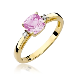 Pierścionek zaręczynowy z żółtego złota z różowym topazem i diamentami 0,03ct Fire Of Love