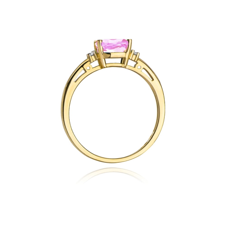 Pierścionek zaręczynowy z żółtego złota z różowym topazem i diamentami 0,03ct Fire Of Love