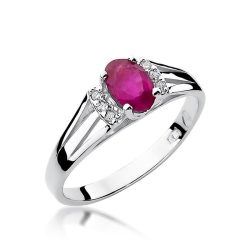 Pierścionek zaręczynowy z białego złota z rubinem i diamentami 0,05ct Fire Of Love