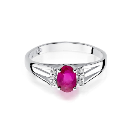 Przejdź do produktu Pierścionek zaręczynowy z białego złota z rubinem i diamentami 0,05ct Fire Of Love 