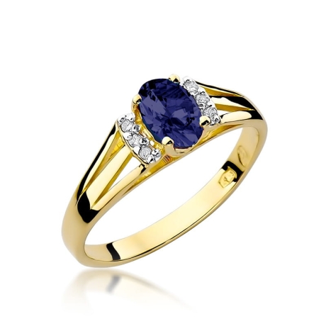 Przejdź do produktu Pierścionek zaręczynowy z żółtego złota z szafirem i diamentami 0,05ct Fire Of Love 