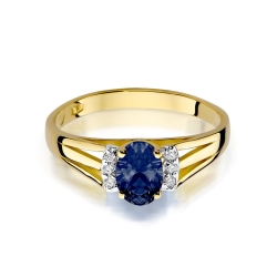 Pierścionek zaręczynowy z żółtego złota z szafirem i diamentami 0,05ct Fire Of Love
