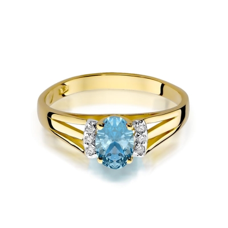 Przejdź do produktu Pierścionek zaręczynowy z żółtego złota z topazem i diamentami 0,05ct Fire Of Love