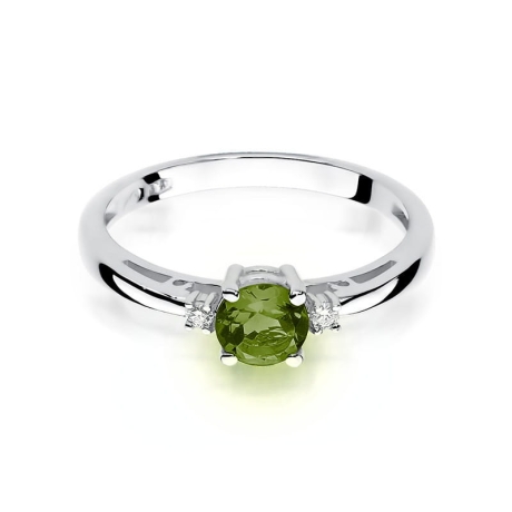 Przejdź do produktu Pierścionek zaręczynowy z białego złota z oliwinem i diamentami 0,03ct Fire Of Love 