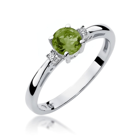 Przejdź do produktu Pierścionek zaręczynowy z białego złota z oliwinem i diamentami 0,03ct Fire Of Love 